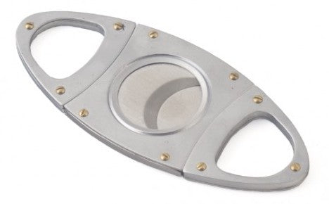 CIGAR CUTTER DOUBLE BLADE FOOTBALL 54GAUGE SILVER IN METAL BOX