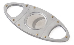 CIGAR CUTTER DOUBLE BLADE FOOTBALL 54GAUGE SILVER IN METAL BOX